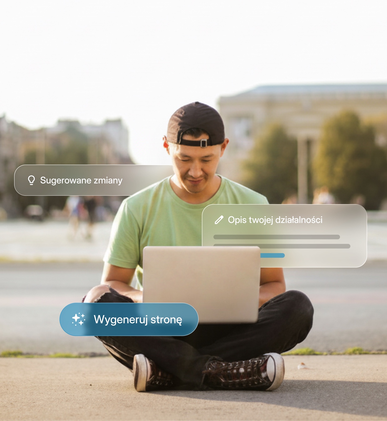 Crearea unui site în creatorul AI — un bărbat cu un laptop